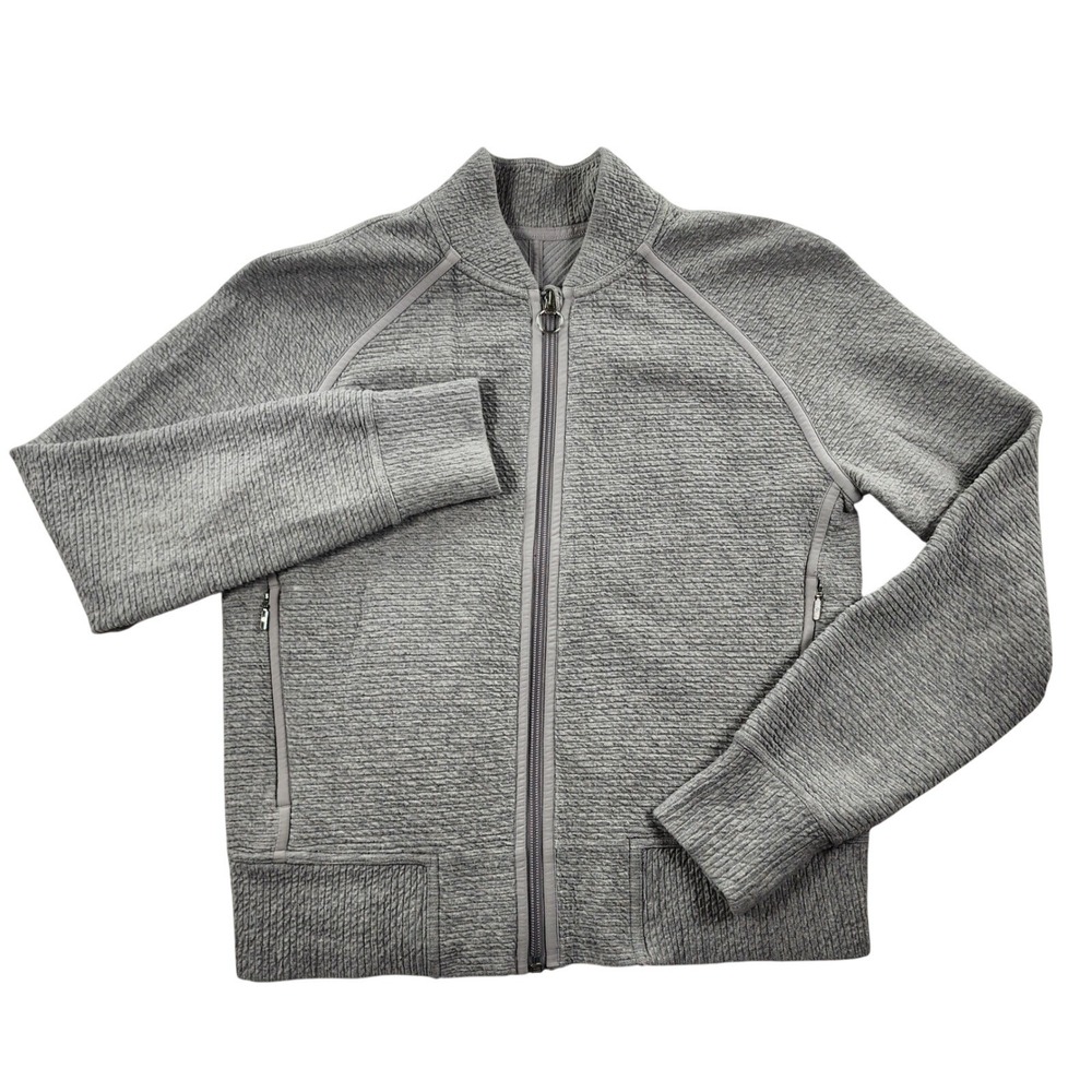 Lululemon On Repeat Bomber Jacket Womens 6 Grey Textured Full Zip Cotton Blend